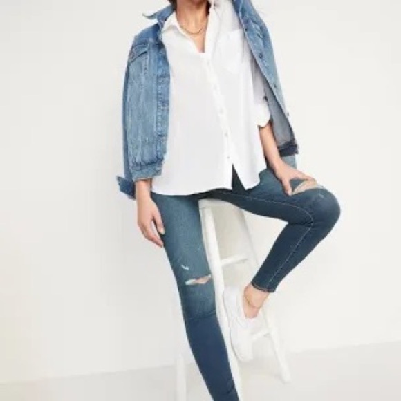 Old Navy Rockstar Mid Rise Distressed Skinny Denim Jeans - Picture 1 of 9